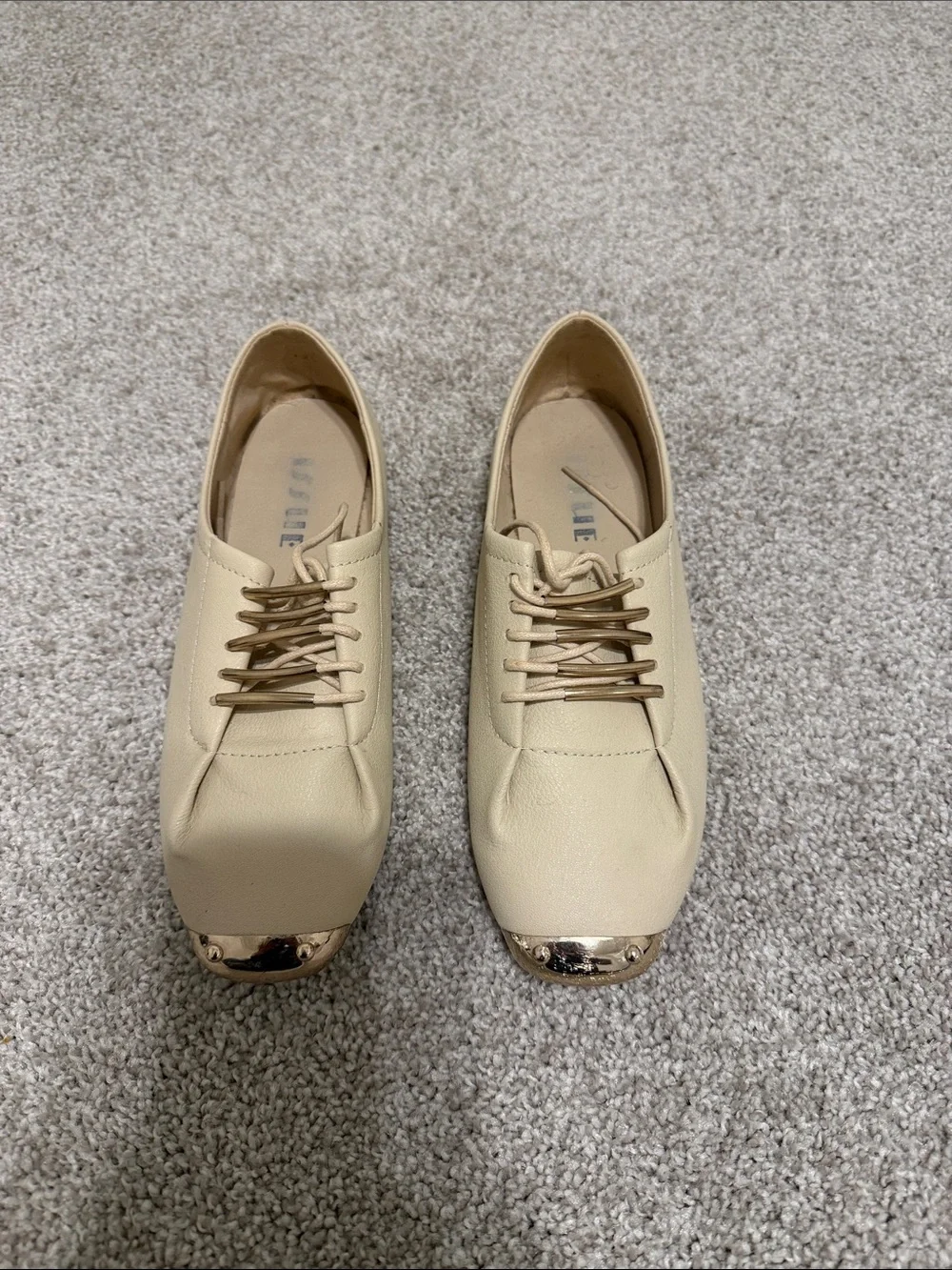 Women’s Cream Lace-Up Flats with Gold Toe Accent